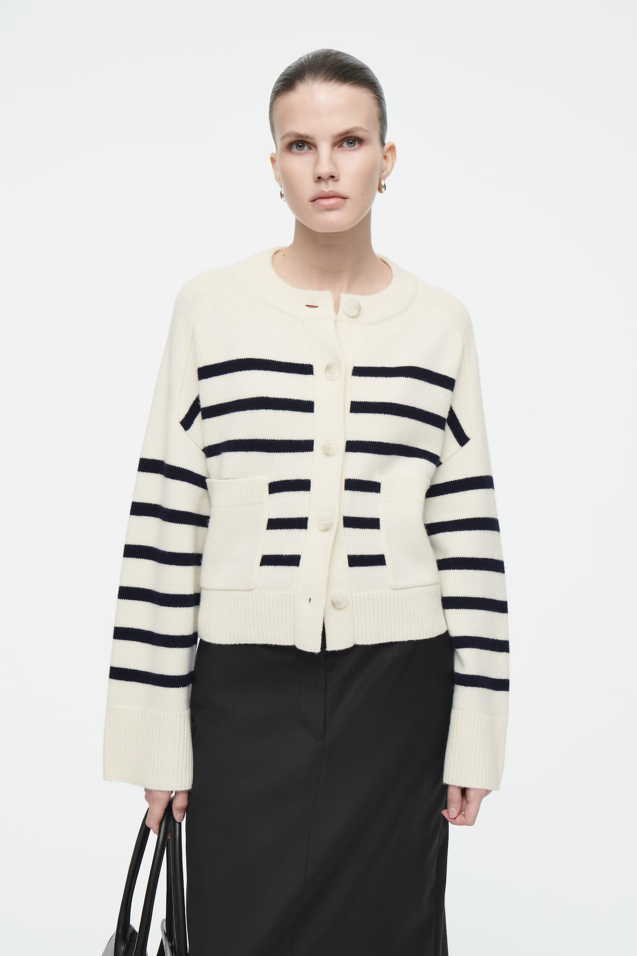 WOOL CREW-NECK CARDIGAN - WHITE / STRIPED | COS UK