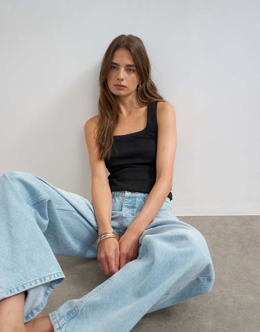 Topshop ribbed scoop neck tank top in black | ASOS (Global)