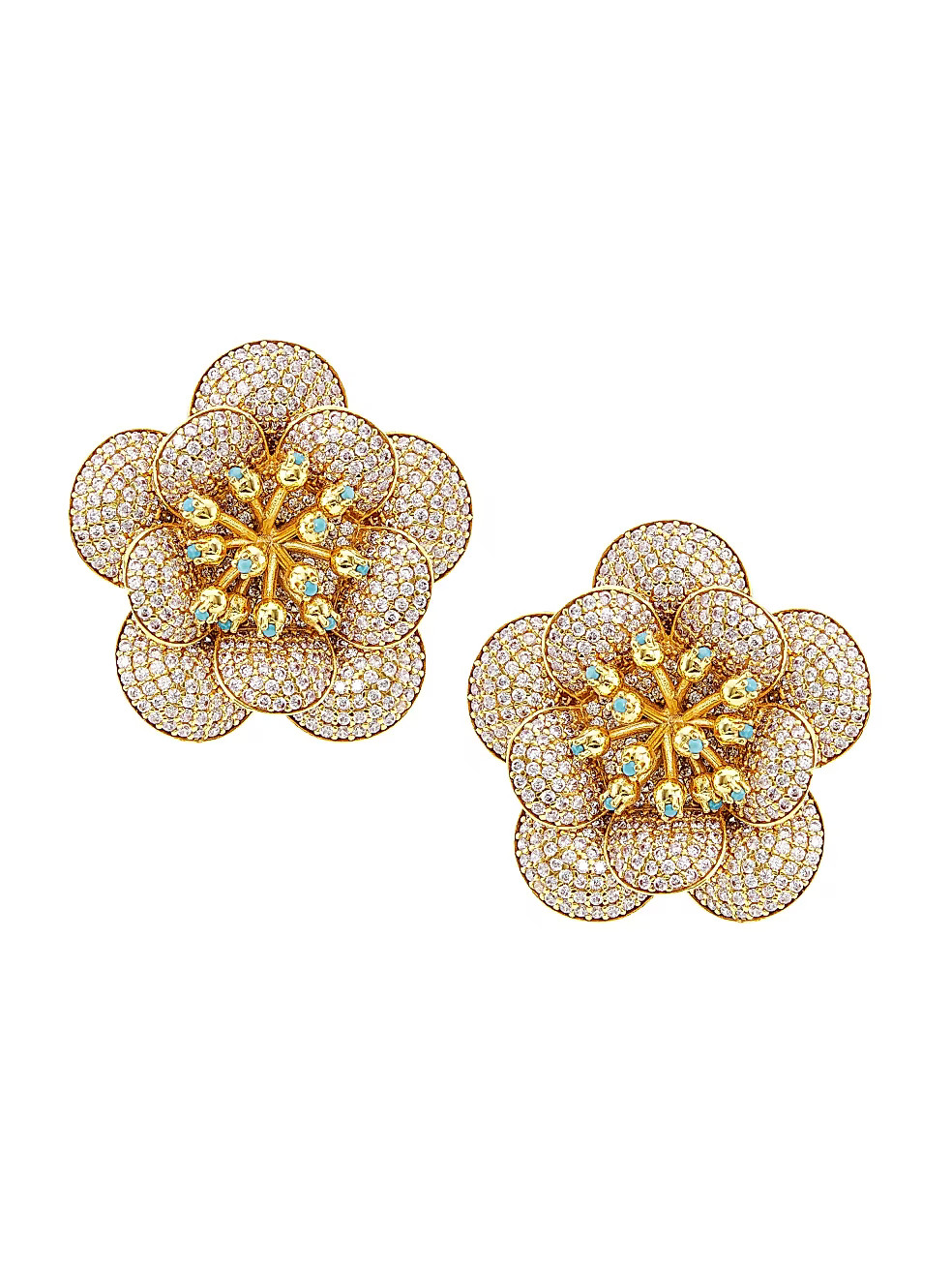 Begum Khan Botanical Garden Carnation 24K-Gold-Plated, Zircon, &amp; Faux Turquoise Clip-On Earri... | Saks Fifth Avenue