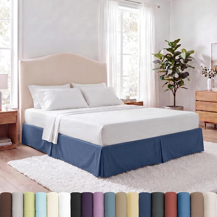Full Bed Skirt 14 Inch Drop Dust Ruffle for Full Size Bed Pleated Dark Blue | Amazon (US)