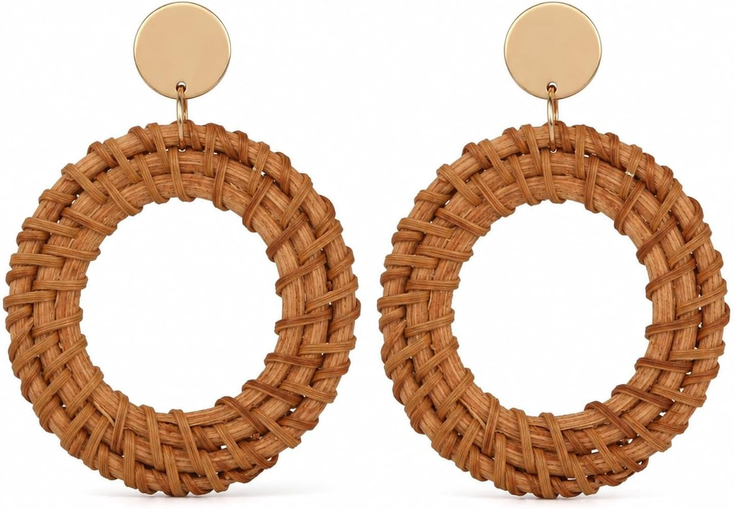 Handmade Raffia Rattan Bohemian Dangle Earrings for Women, Woven Rattan Round Drop Dangle Earring... | Amazon (US)