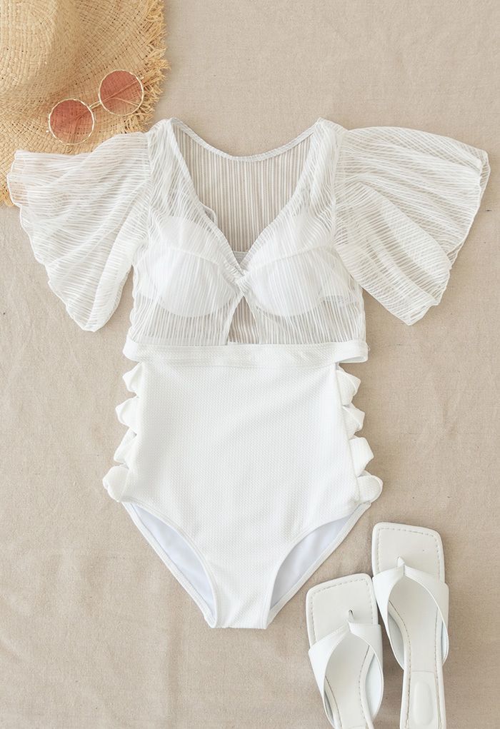 Detachable Bra and Lacy Swimsuit Set in White | Chicwish