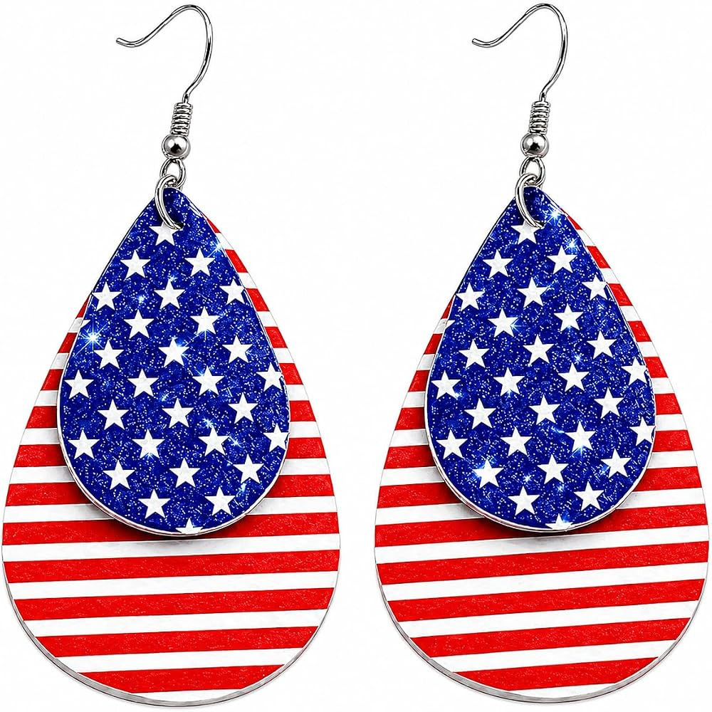 4E's Novelty 4th of July Earrings for Women Patriotic Red White and Blue Dangle Drop, Zinc Alloy ... | Amazon (US)