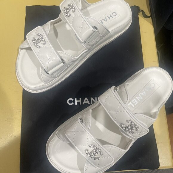 Brand New WHITE CHANEL DAD QUILTED BACKLESS "CC" SANDALS LEATHER  SZ 39C | Poshmark