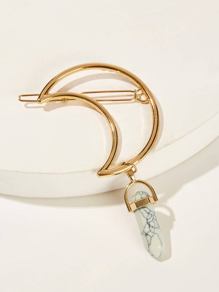 Marble Stone Charm Moon Shaped Hairpin | SHEIN