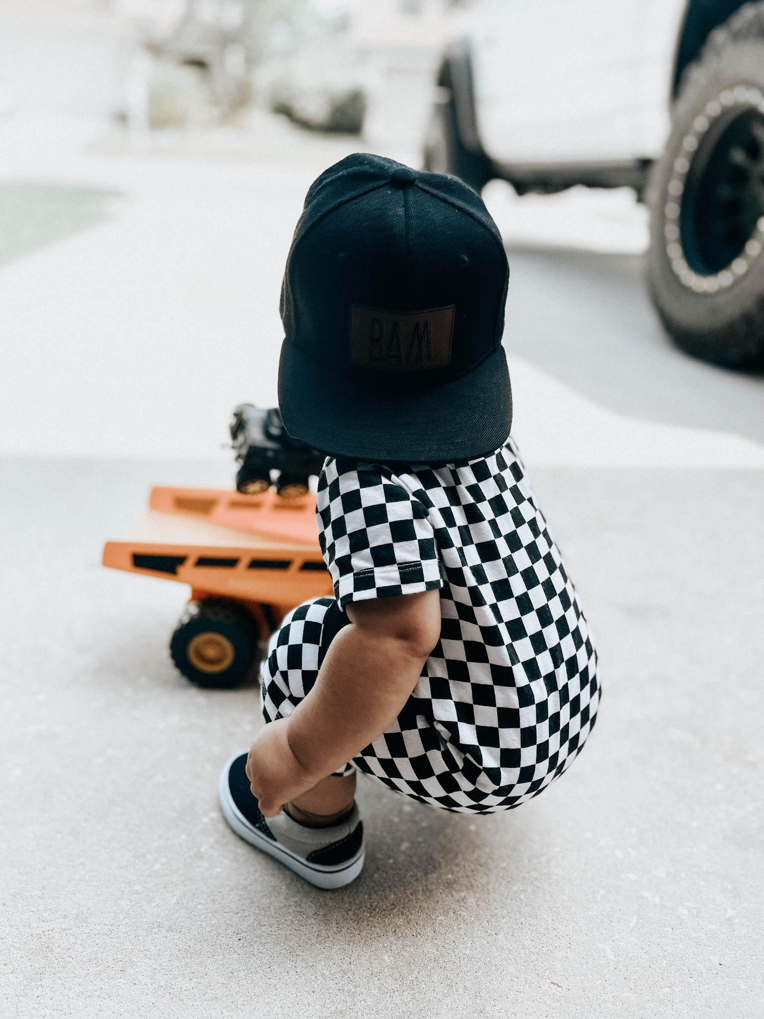 Toddler boy checkered romper