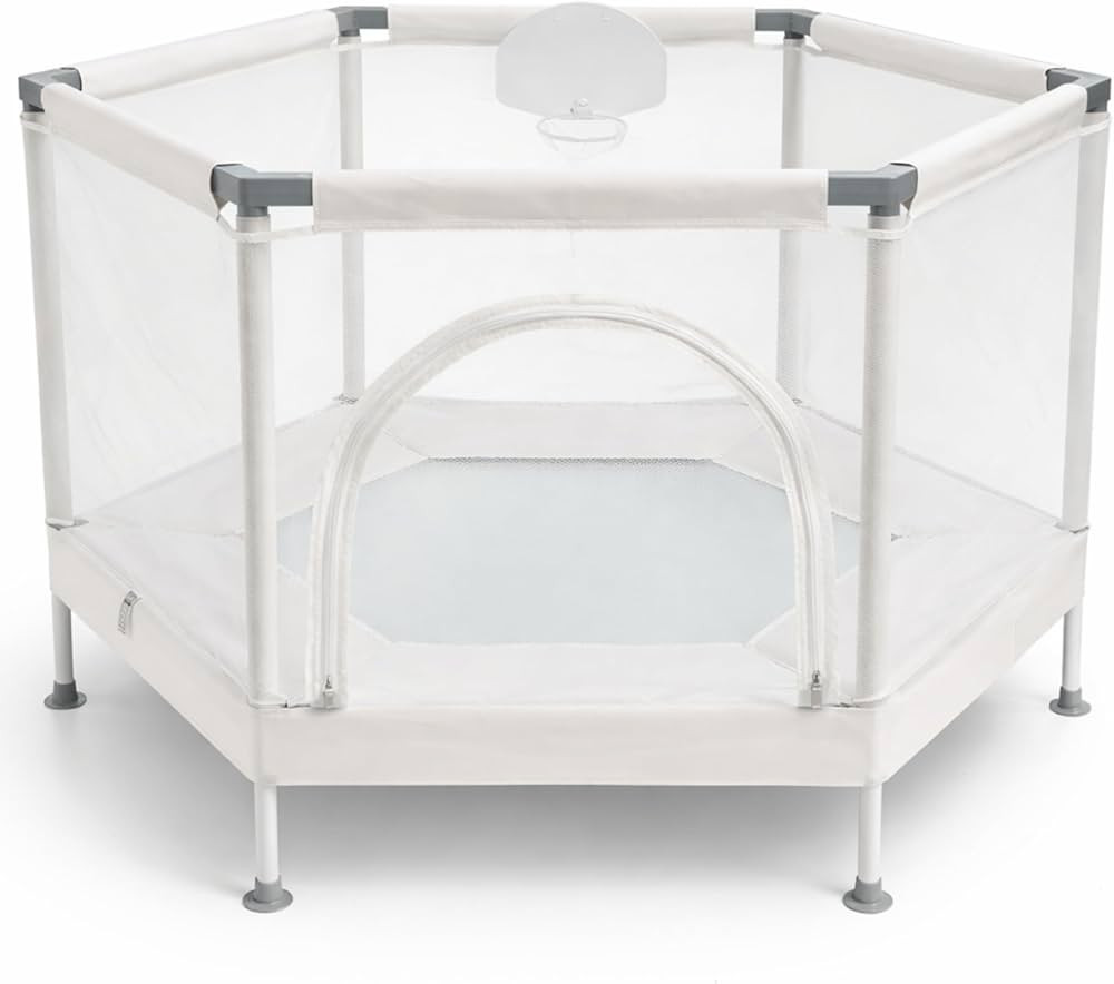 Kids Trampoline, Aesthetic Indoor and Outdoor Toddler Trampoline with Safety Net, Basketball Hoop... | Amazon (US)