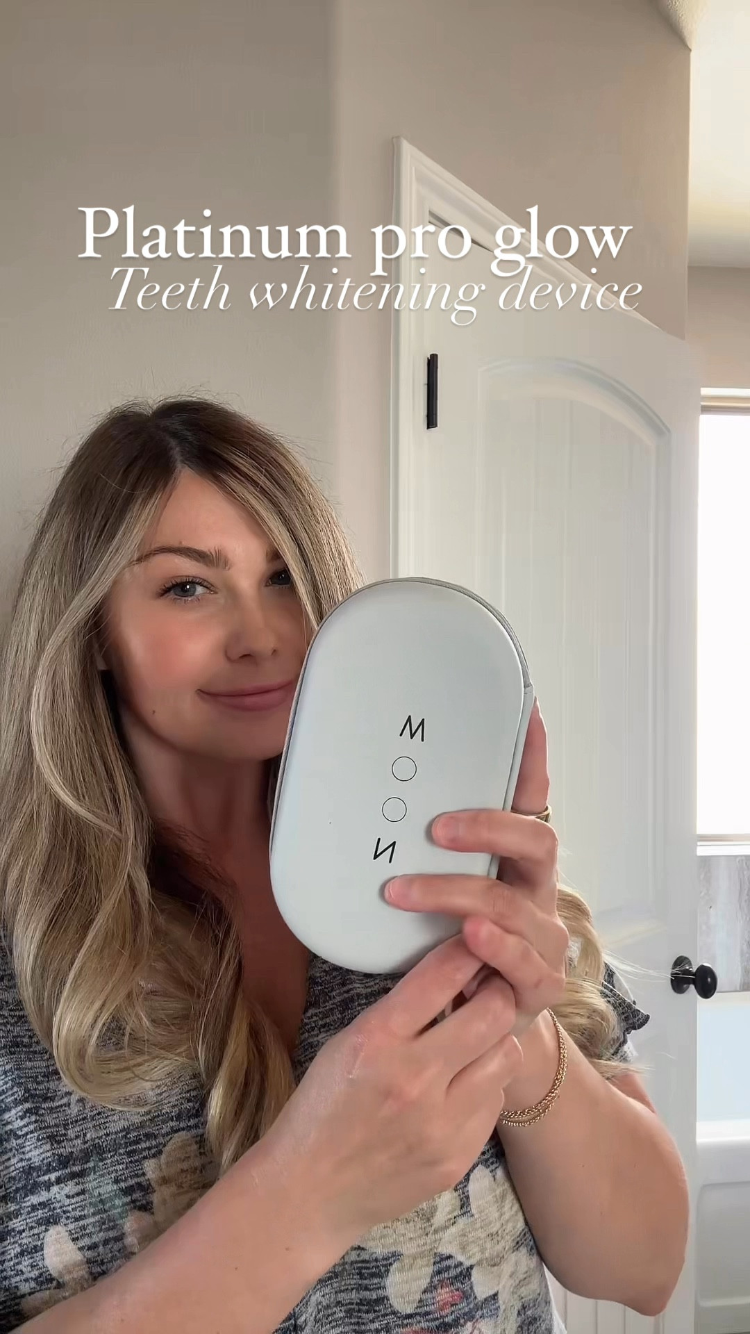 Loving my Moon platinum pro glow! Hands down the best teeth whitening device I’ve used! 
Here’s why!👇🏽🤩 

Whitens teeth up to 18 shades in 1 week (2x a day)

Mess-Free Application: Pairs with rapid-dissolving, no-slip whitening strips—no rinsing or removal required.

Safe & Convenient: Lightweight, waterproof, cordless, and includes a 1-week treatment plus a premium travel case.

Specialized Light Modes: Blue light for whitening, red light for gum health, and yellow light for hydration and fresher breath.
 
Such a great device and love that it has more than  just one function 🤩


#LTKBeauty #LTKVideo #LTKStyleTip
