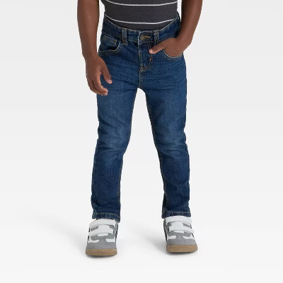 Toddler Boys' Button Front Slim Fit Denim Pants - Cat & Jack™ Dark Wash 3T | Target