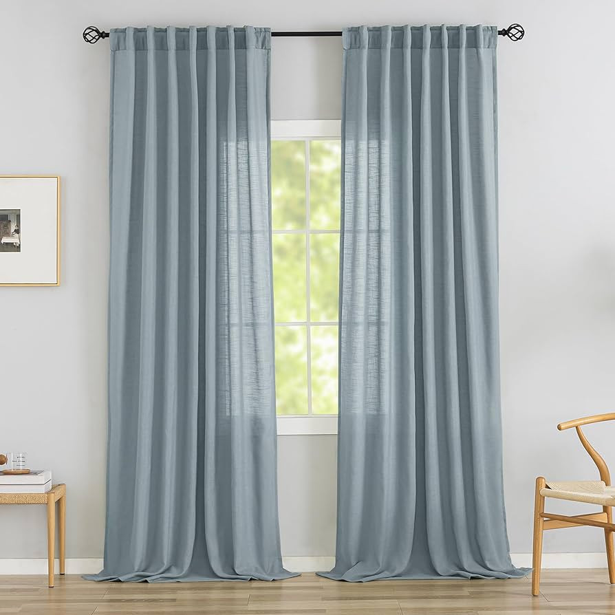 DONREN Stone Blue Linen Back Tab Curtains 108 Inches Long Ceiling to Floor for Large Windows - 2 ... | Amazon (US)