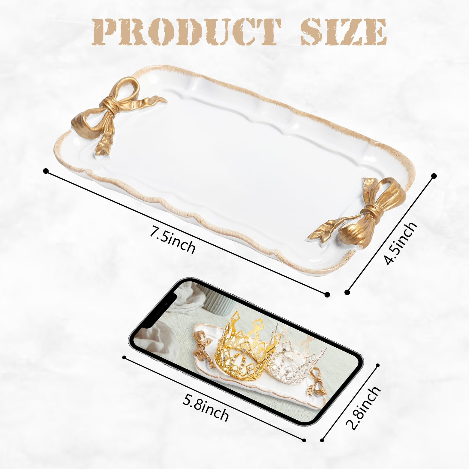Vintage Decorative Tray Jewelry Tray Towel Tray Storage Tray Rings Necklace Bracelets Earrings Trays Cosmetics Jewelry Organizer Retro Design Bow Decor Resin Plate Coquette Room Decor (White) | Amazon (US)