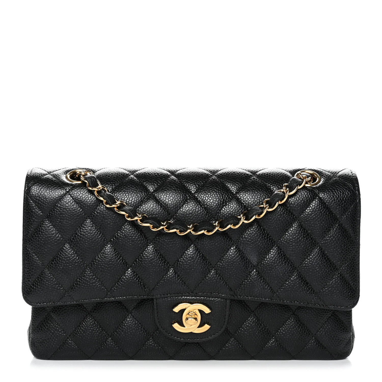 Caviar Quilted Medium Double Flap Black | FASHIONPHILE (US)