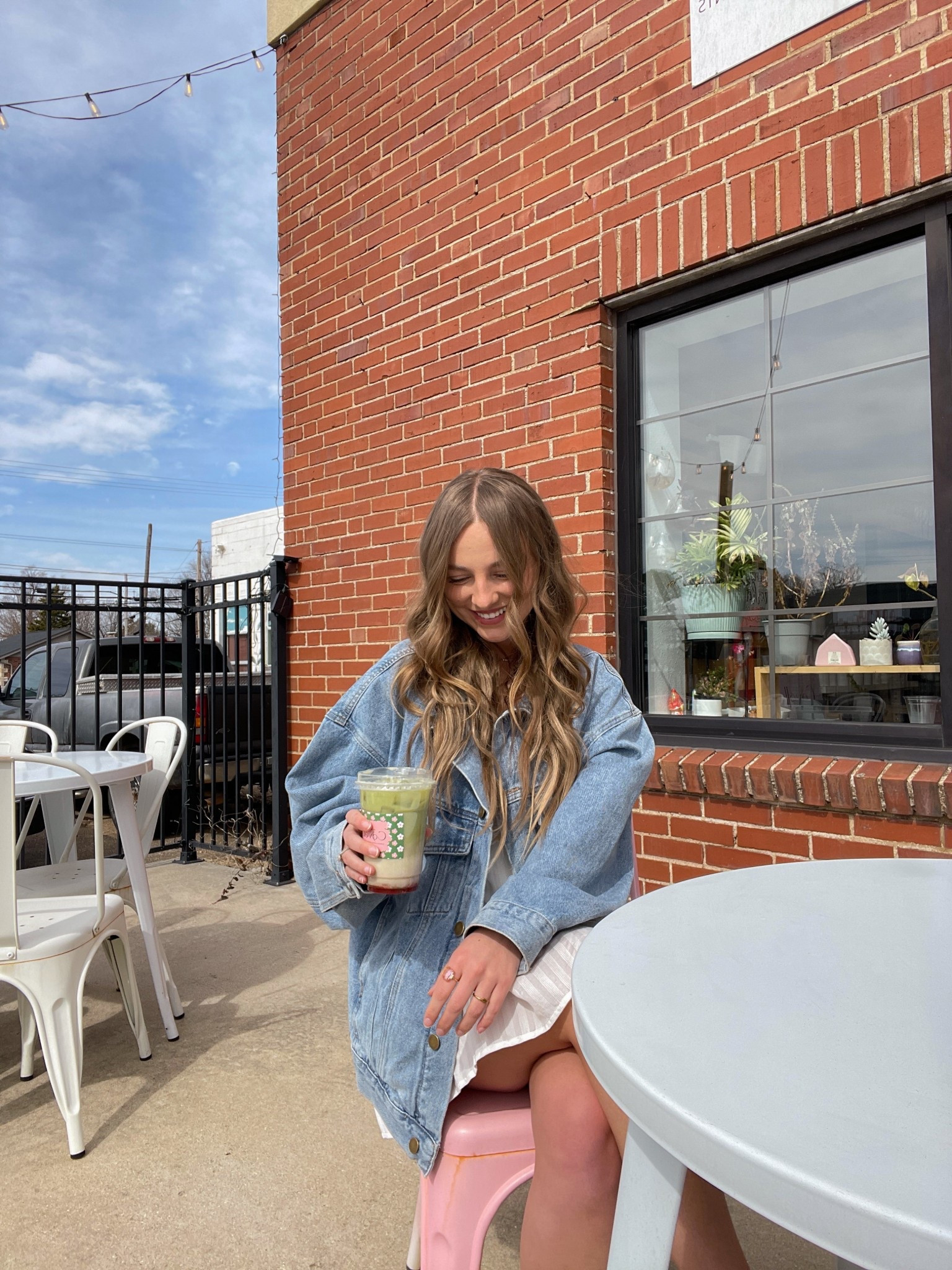 Wearing a small in denim jacket! Dress is Altar’d states “Sage mini Dress” in medium. 