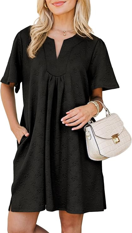 BLENCOT Women's Casual Maternity Swing Dress V Neck Baby Doll Tunic Mini Dresses Short Sleeve Ove... | Amazon (US)
