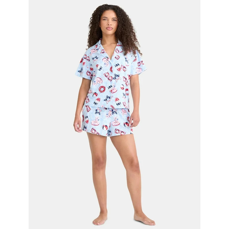 Way to Celebrate Women's Notch Collar Top and Shorts Pajama Set, 2-Piece, Sizes XS-3X | Walmart (US)