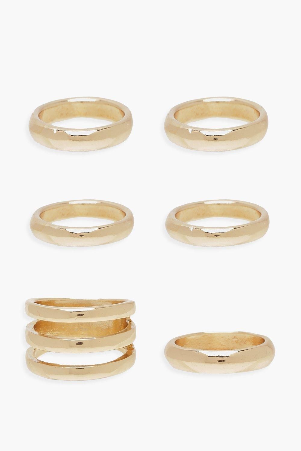 Womens Chunky Gold Band Stacking Rings - Metallics - One Size | Boohoo.com (US & CA)