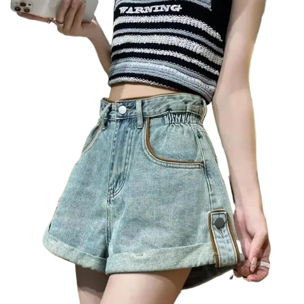 Y2k Women's Summer Rolled Denim Shorts, high Waist Slimming Casual Versatile Wide Leg A-line hot ... | Amazon (US)