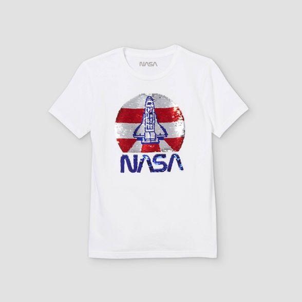 Boys' NASA Flip Sequin Short Sleeve Graphic T-Shirt - White | Target