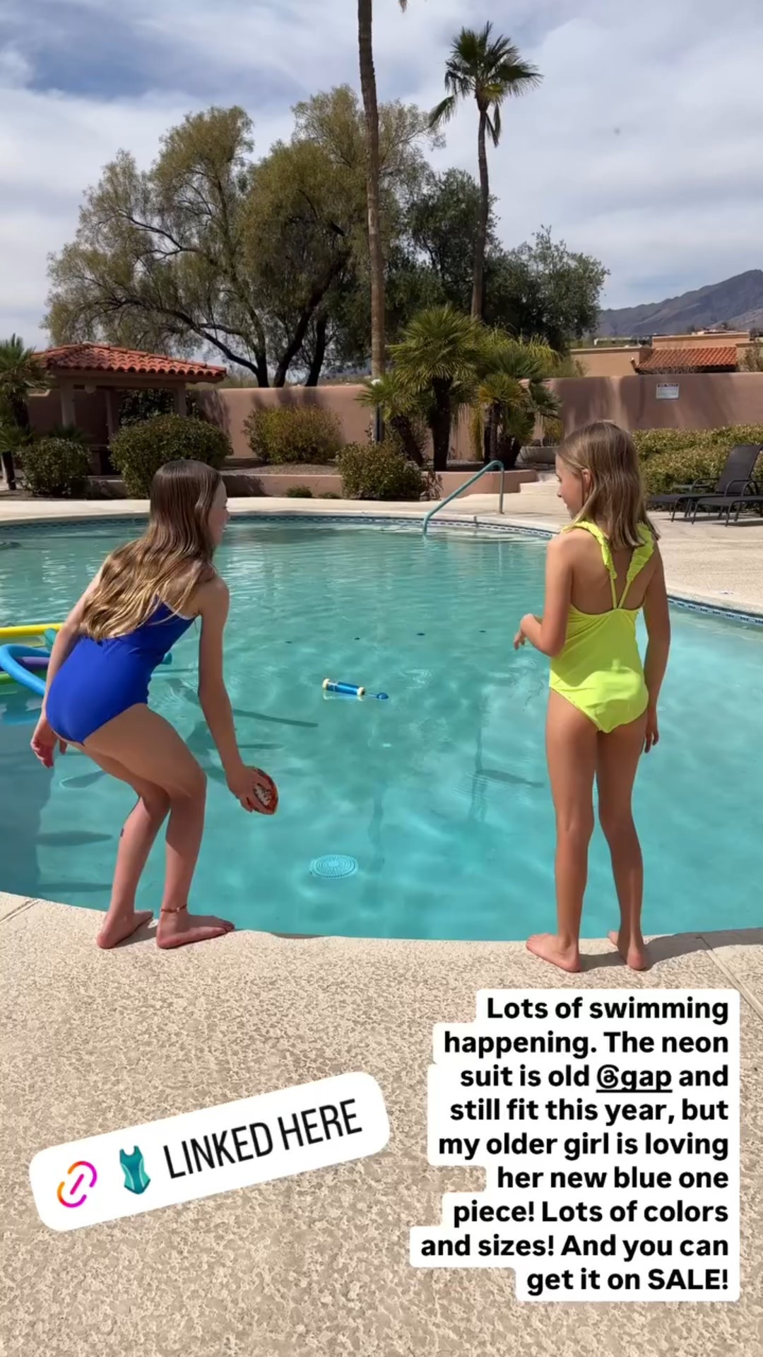 Lots of swimming happening. The neon suit is old @gap and still fit this year, but my older girl is loving her new blue one piece! Lots of colors and sizes! And you can get it on SALE!