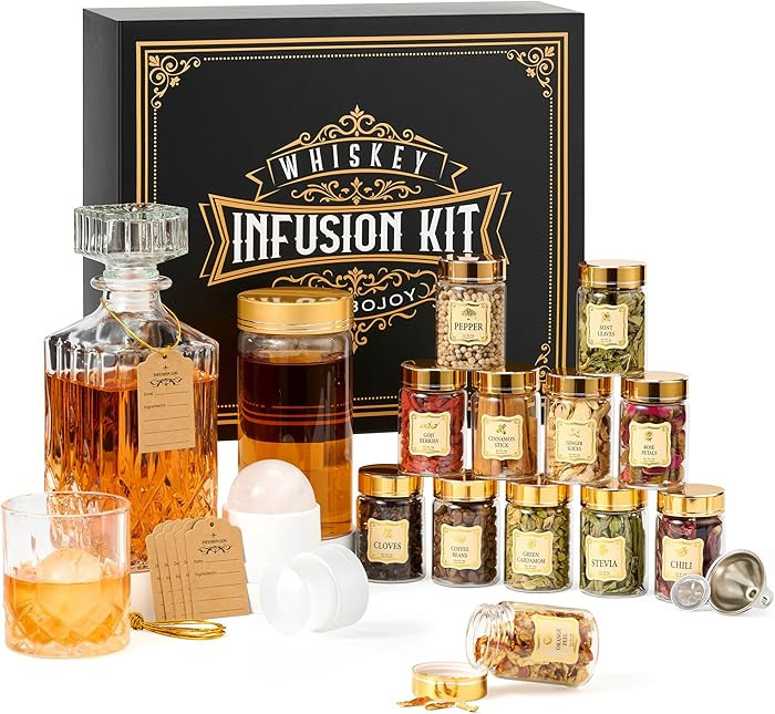 Whiskey Infusion Kit Gifts for Men – 12 Natural Ingredients, Decanter, Infusion Jar, Glass, Ice... | Amazon (US)