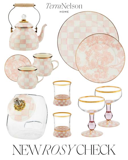 New McKenzie Childs line Rosy check, so beautiful in this muted pink tone and check out the beautiful pink floral plates  💕

#LTKhome #LTKSeasonal