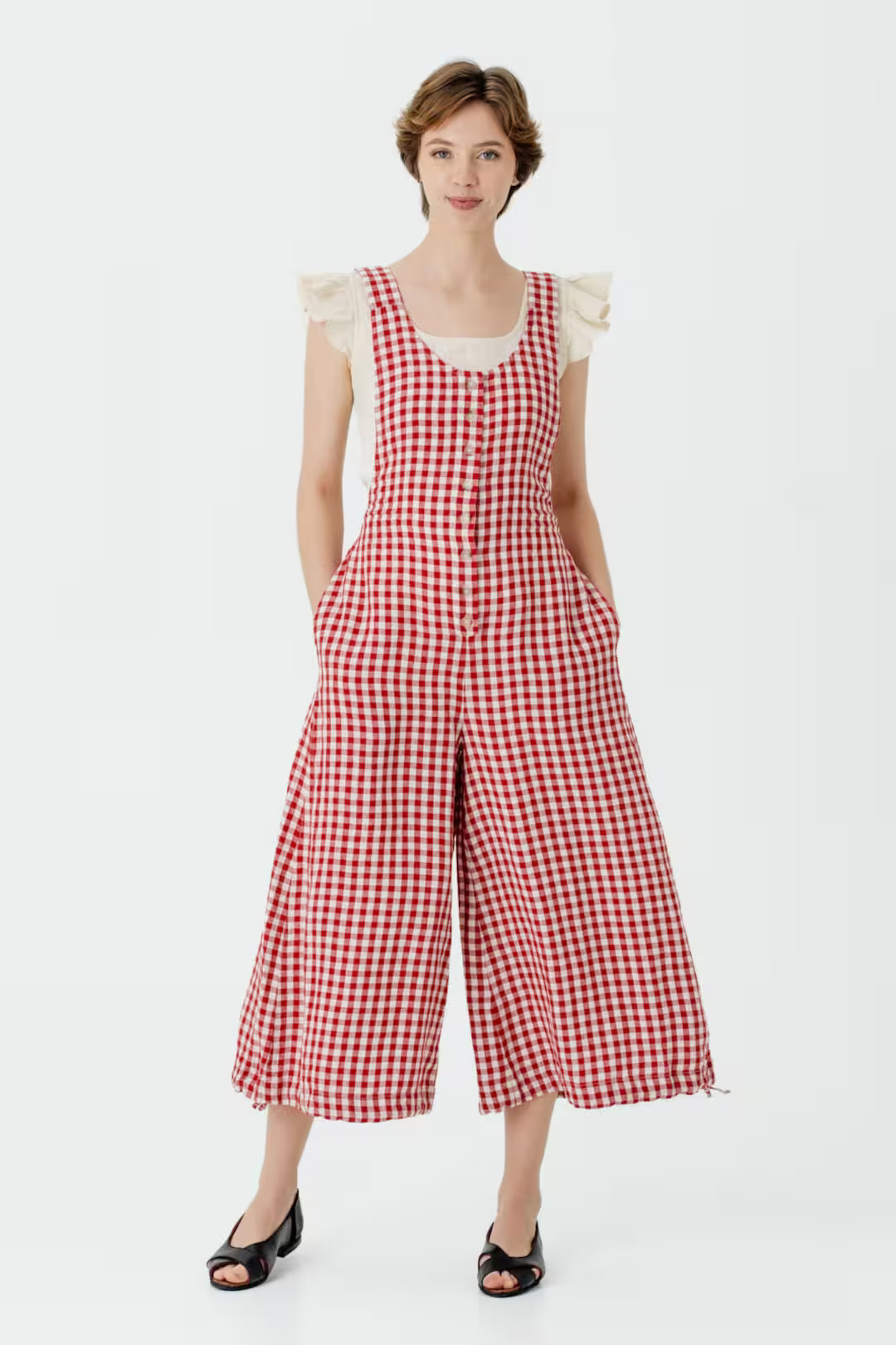 RED LINEN JUMPSUIT Linen Romper, Wide Legs Overall, Cottagecore Jumpsuit, Midcentury Modern, Loos... | Etsy (US)