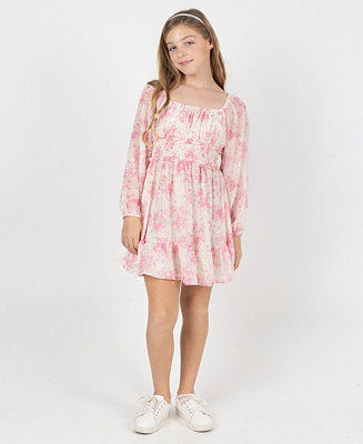 Girls 7-16 Floral Chiffon Square Neck Dress | Macy's