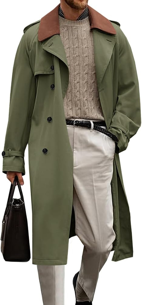 Runcati Mens Trench Coat Double Breasted Notched Lapel Long Jacket Fall Casual Classic Overcoat w... | Amazon (US)