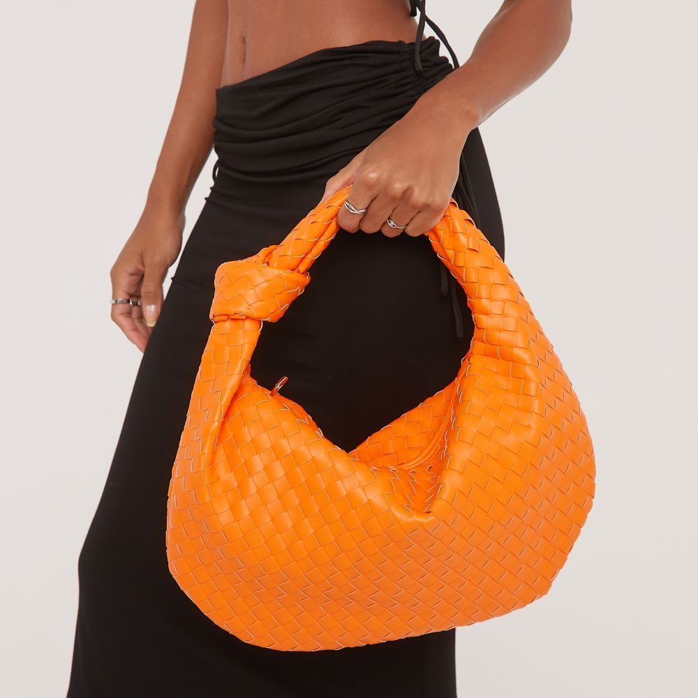 Loreen Woven Knotted Strap Detail Oversized Shoulder Bag In Orange Faux Leather | Ego Shoes (UK)