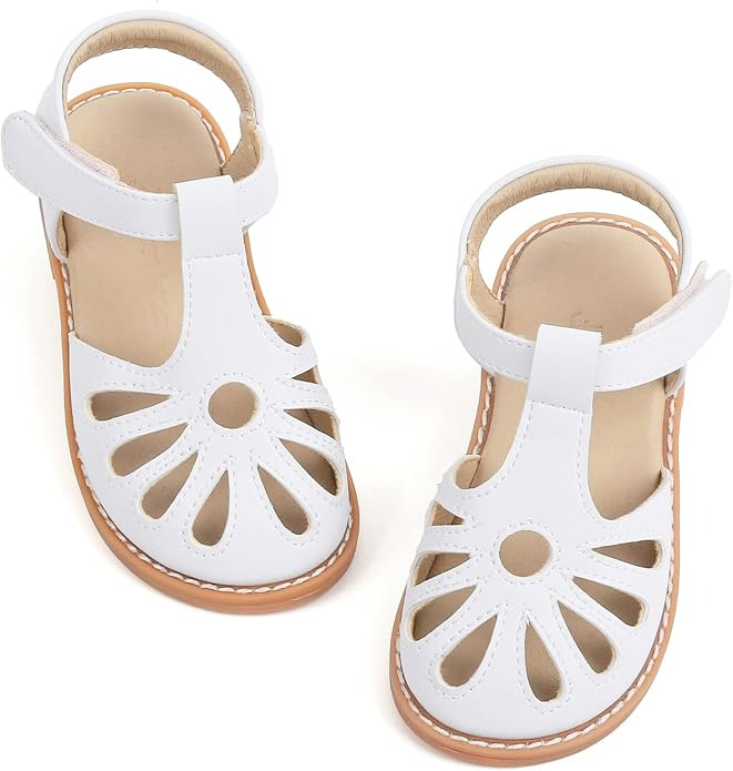 THEE BRON Toddler Girls Closed-Toe Sandals Sweet Retro Cutout Summer Dress Shoes | Amazon (US)