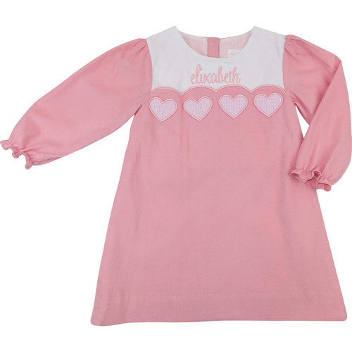 Pink Corduroy Applique Heart Dress | Cecil and Lou