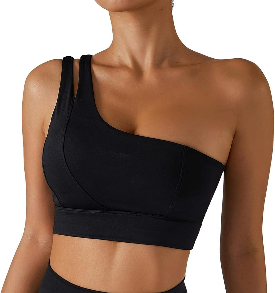 ABOCIW Sports Bras for Women Sexy Cutout Strap One Shoulder Workout Yoga Bra with Removable Cups ... | Amazon (US)