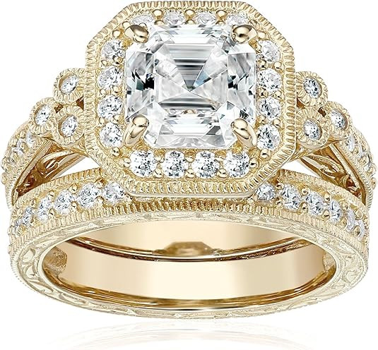 Platinum or Gold Plated Sterling Silver Swarovski Zirconia Antique Ring Set | Amazon (US)