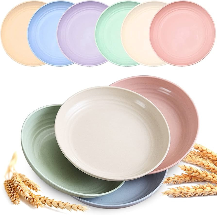 Mfacoy 6 PACK Unbreakable Dinner Plates, 6.9 Inch Wheat Straw Plates, Reusable Deep Plastic Plate... | Amazon (US)