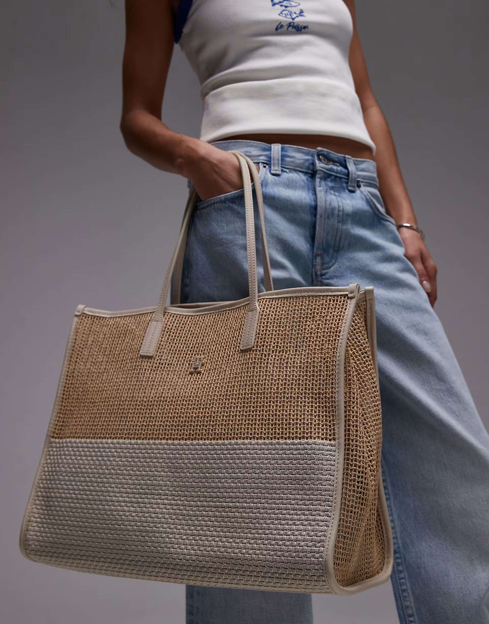 Tommy Hilfiger woven straw tote bag in beige | ASOS (Global)