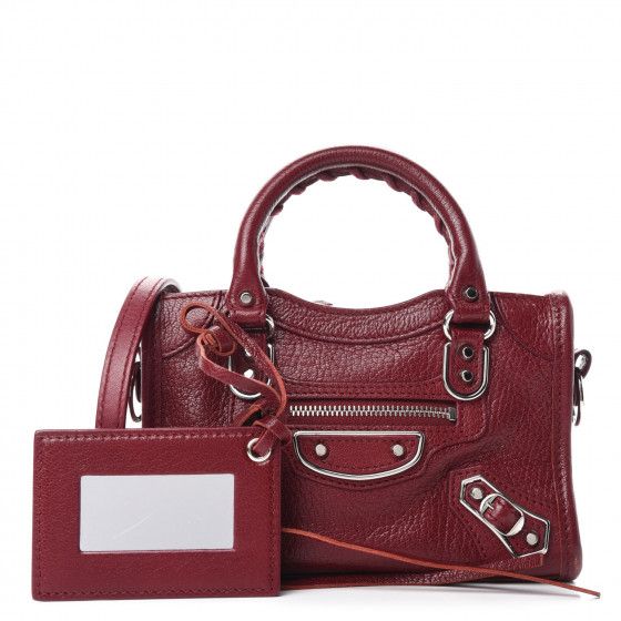 Chevre Silver Metallic Edge Hardware Nano City Burgundy | Fashionphile