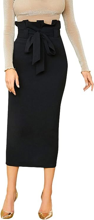 Verdusa Women's Elegant Paperbag Waist Split Back Belted Bodycon Pencil Skirt | Amazon (US)