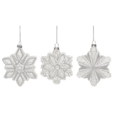 Transpac Clear Glass Christmas Snowflake Ornament Set of 3 5.375 in Tree Decorations Holiday Decor | Target