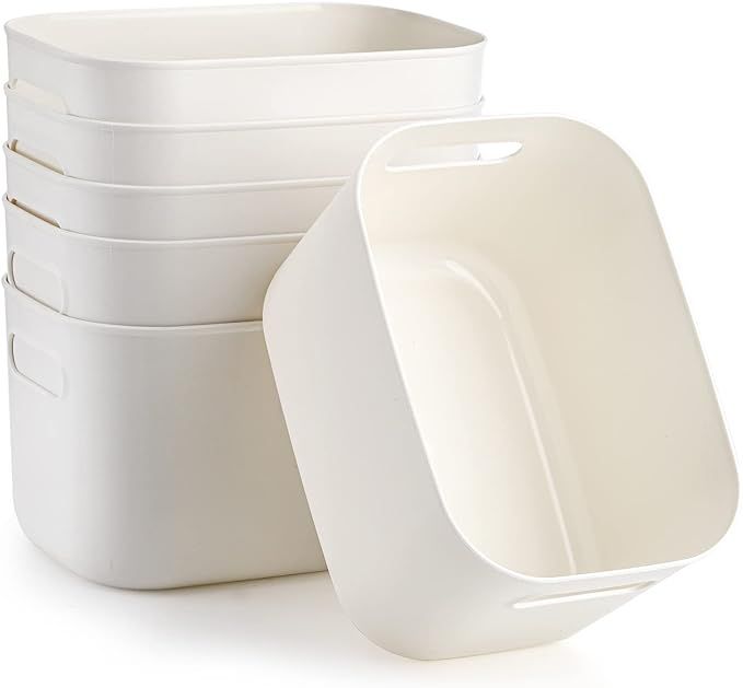 Yopay 6 Pack Plastic Storage Bin with Handle, White Bathroom Kitchen Organizer Bin for School, Of... | Amazon (CA)