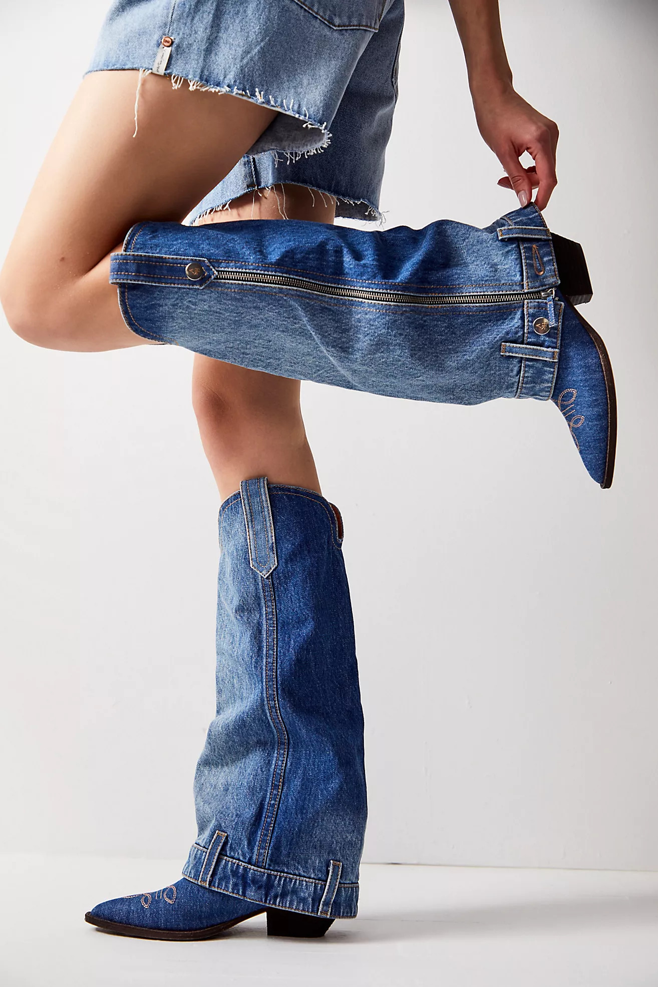 Double Trouble Denim Cowboy Boots | Free People (Global - UK&FR Excluded)
