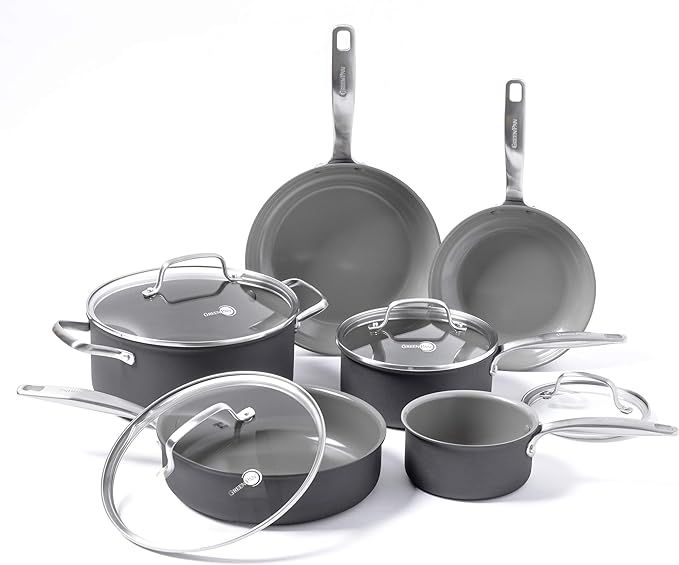 GreenPan Chatham ceramic Non-Stick 10Pc Cookware Set, Grey - | Amazon (US)