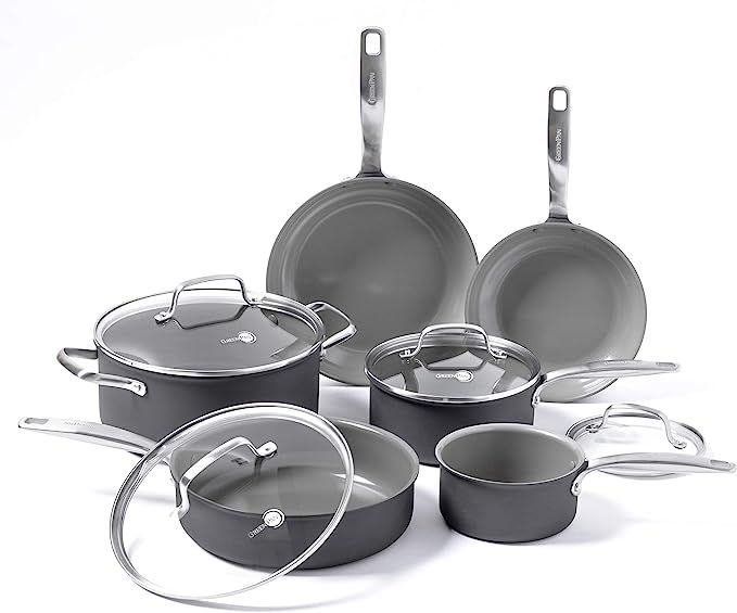 GreenPan Chatham ceramic Non-Stick 10Pc Cookware Set, Grey - | Amazon (US)