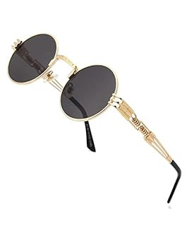 AIEYEZO Round Steampunk Sunglasses Circle Lennon Hippie Glasses Metal Frame 100% UV Blocking Lens... | Amazon (US)