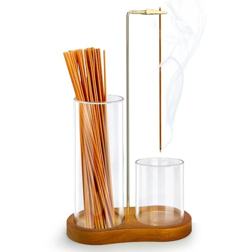 2 in 1 Incense Holder for Sticks, Hang Upside Dowd Incense Burner with Glass Ash Catcher, Anti-Ash Flying and Incense Sticks Storage, for Meditation Yoga Spa Home Decor Office (Wood, Dark Brown) | Amazon (US)