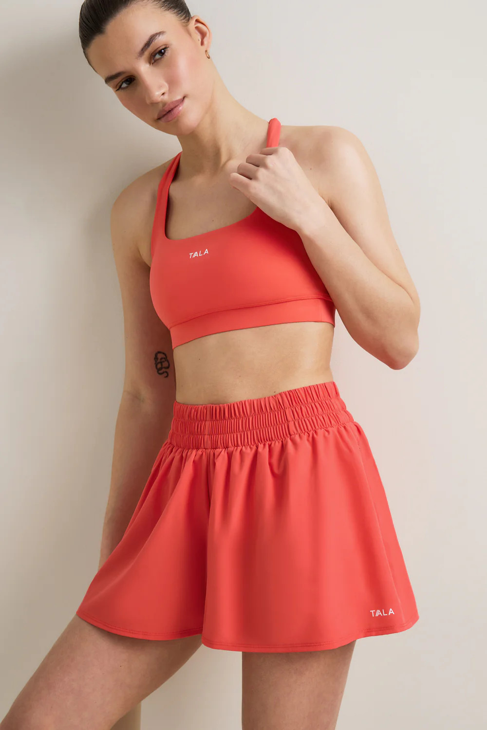 SkinLuxe Ruched Waist Floaty Short - Coral | TALA (UK)