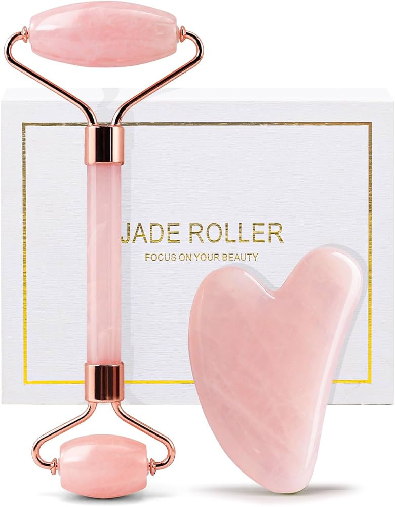huefull Face Massager Rose Quartz Face Roller & Gua Sha Facial Tool Set, Muscle Tension Relief, S... | Amazon (US)