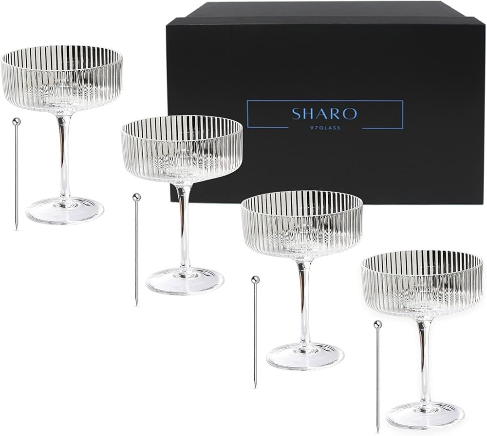 Ribbed Coupe Glasses w stems(10oz each) aesthetic glassware: Upgrade lemon drop martini mix, expr... | Amazon (US)