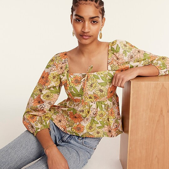 J.Crew: Squareneck Tie-front Top In Zinnia Floral For Women | J. Crew US