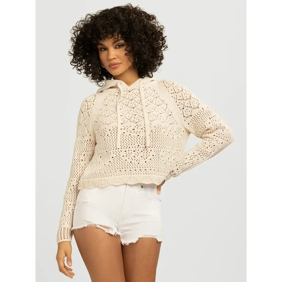 Jessica Simpson Women's Mikaela Pointelle Hoodie Sweater with Long Sleeves, Lightweight, Sizes XS... | Walmart (US)