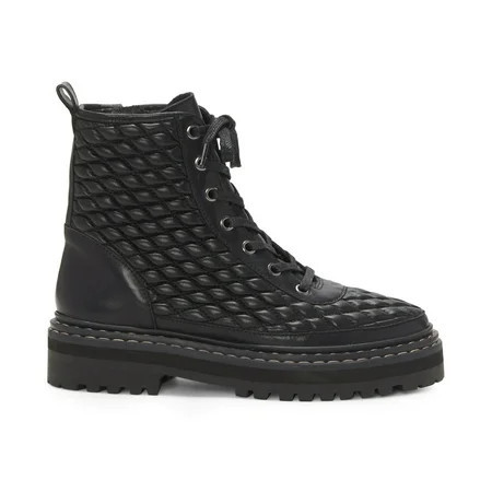 Vince Camuto Prellar Black Quilted Leather Lace Up Combat Fashion Ankle Boot (Black 5.5) | Walmart (US)